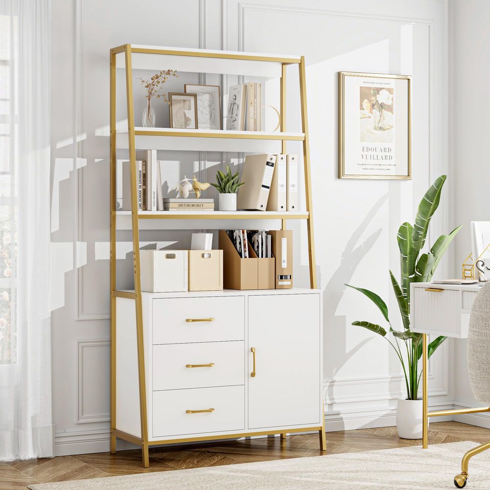 Kitchen Baking Drawer - 69 Tall Bookshelf, White Gold 4Tier