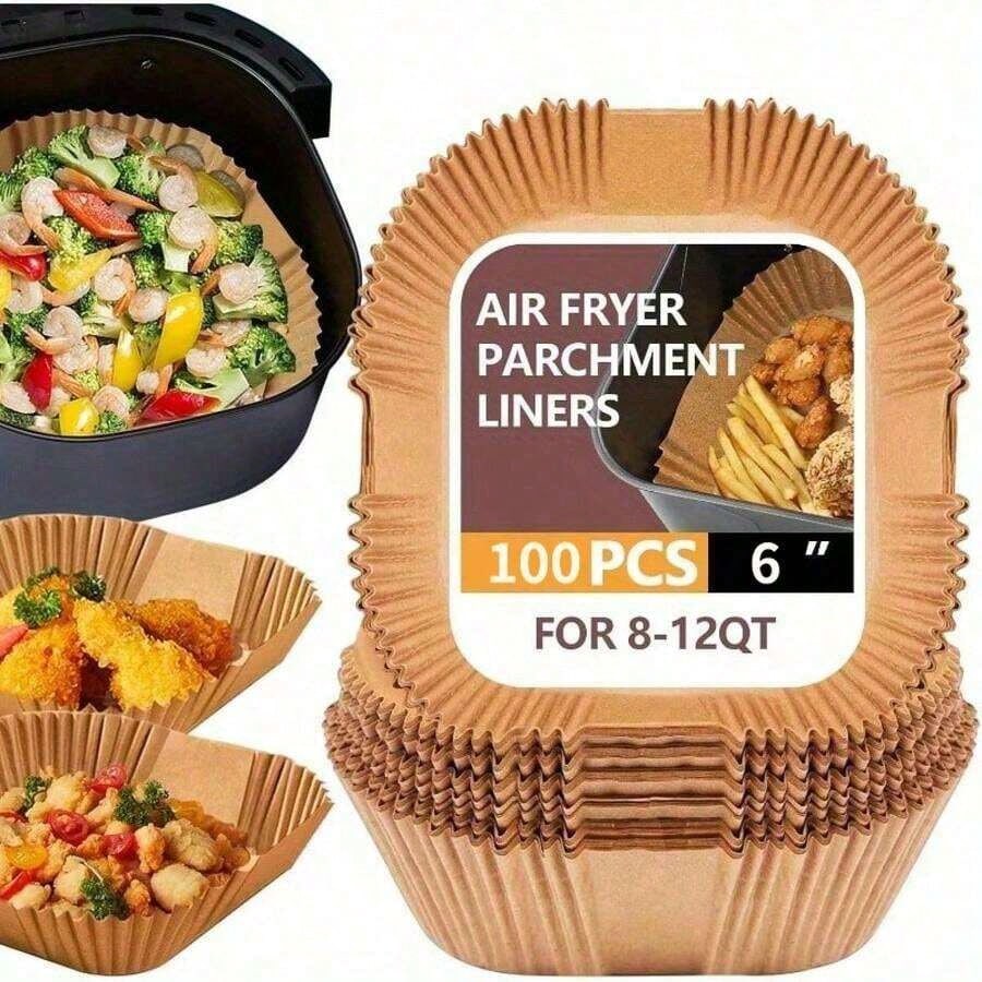 Kitchen Baking Essentials - 100pcs, Square Disposable Air Fryer Liners