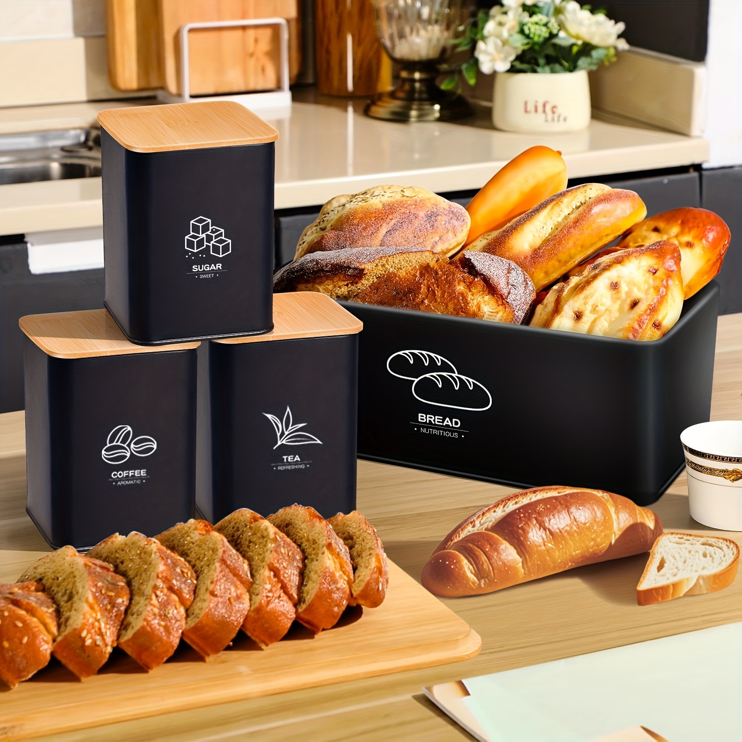 Metal Bread Box for Kitchen Co - Kitchen Baking Canisters review and price
