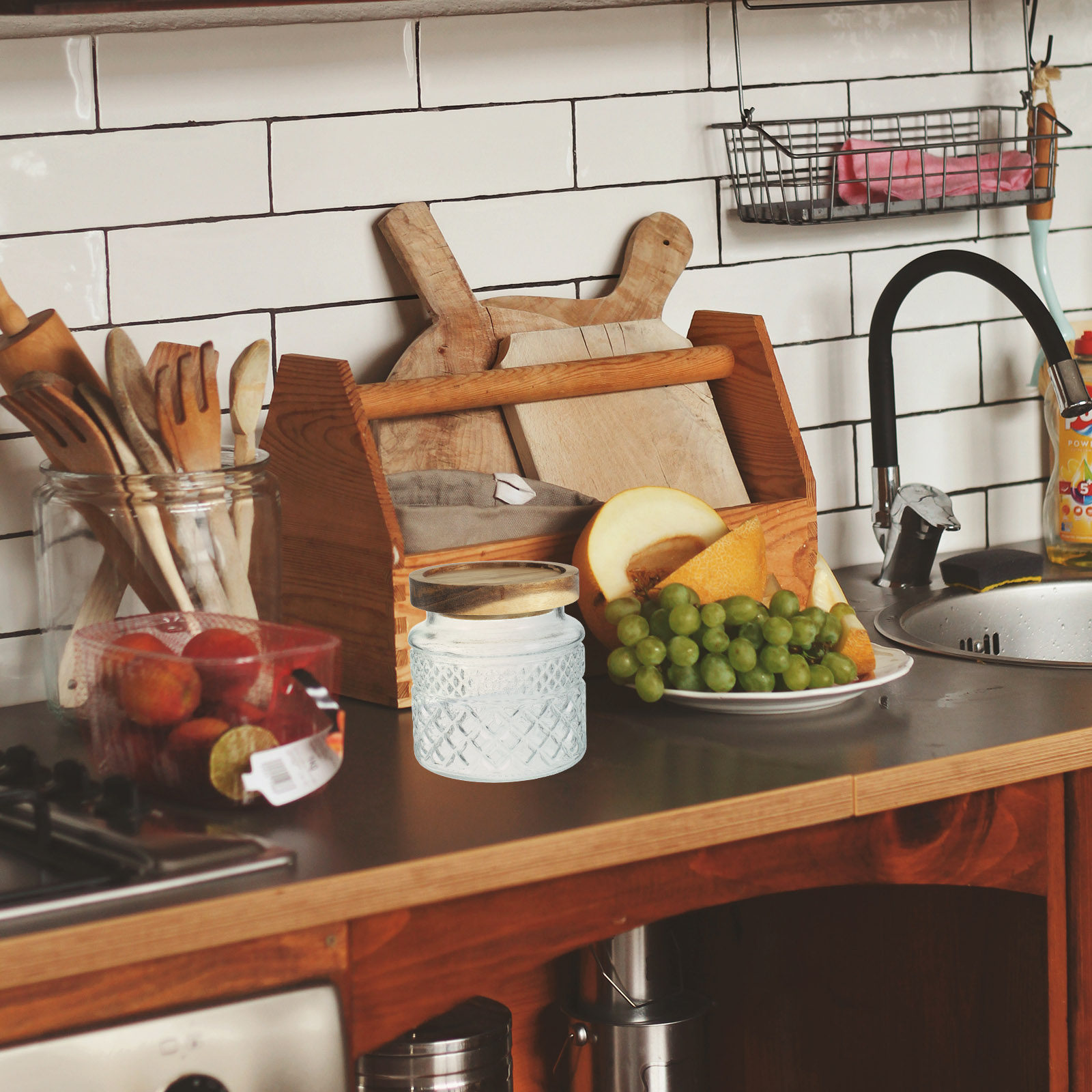 Large Glass Canister with Wood - Kitchen Baking Canisters review and price