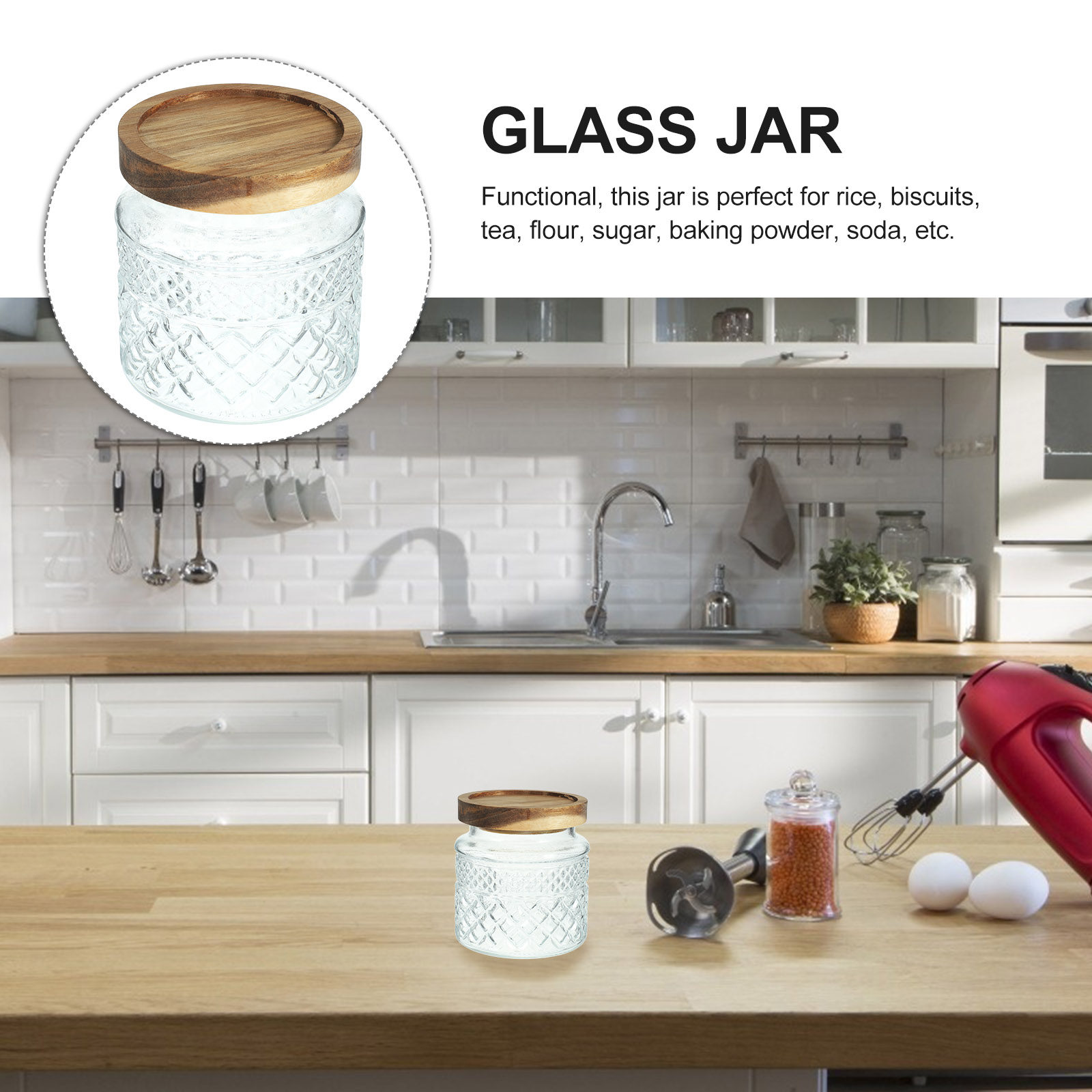 Large Glass Canister with Wood - Kitchen Baking Canisters review and price