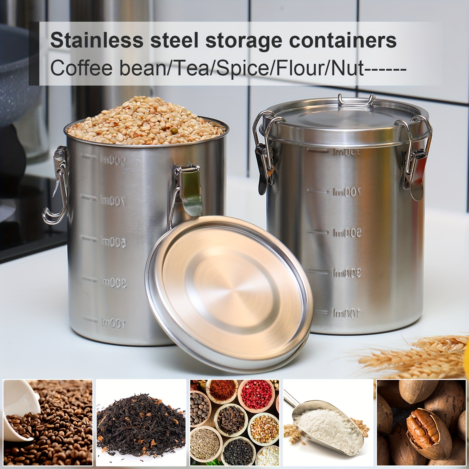 6 Pack 34 Oz Stainless Steel C - Kitchen Baking Canisters review and price